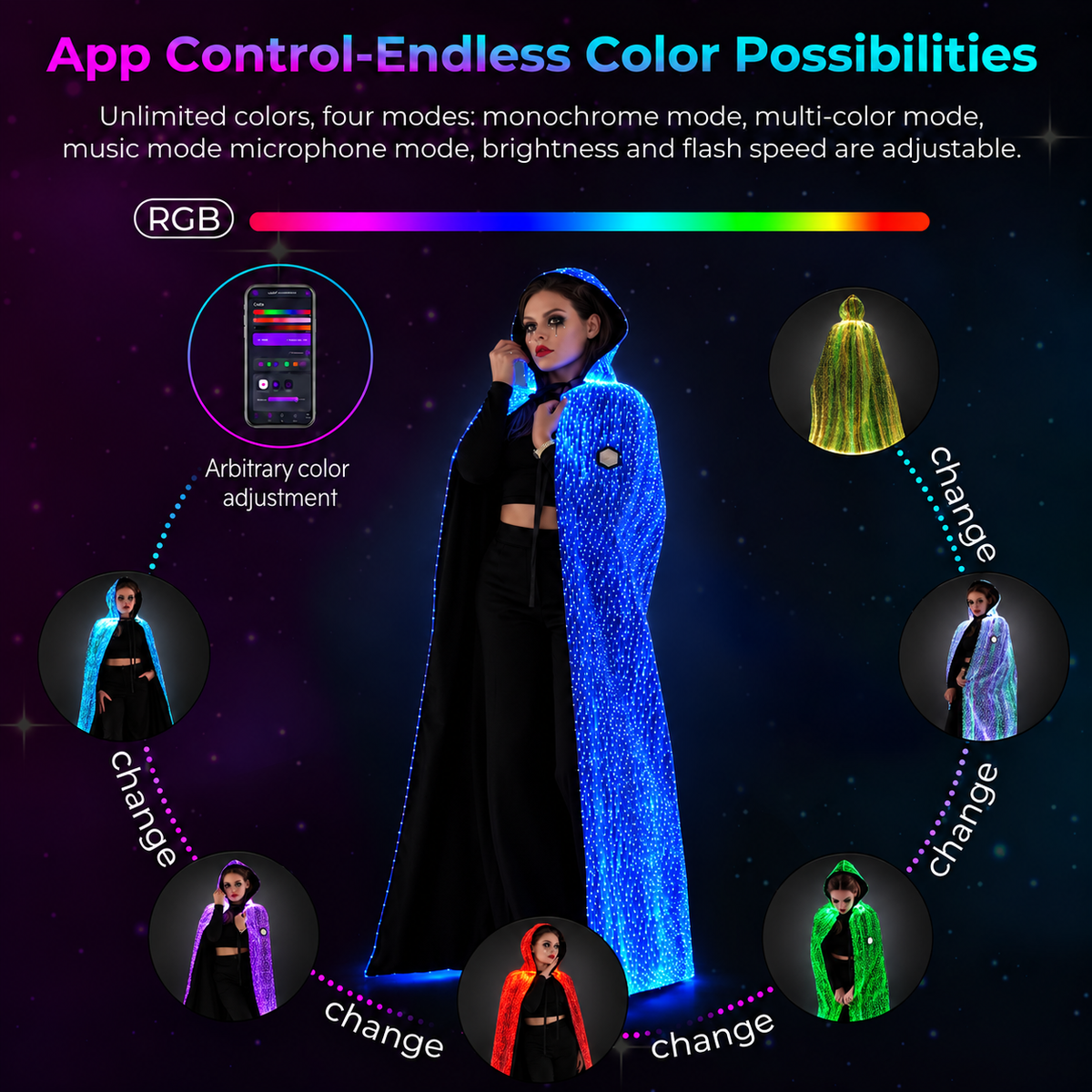 Halloween Light Up Women Hooded Cape