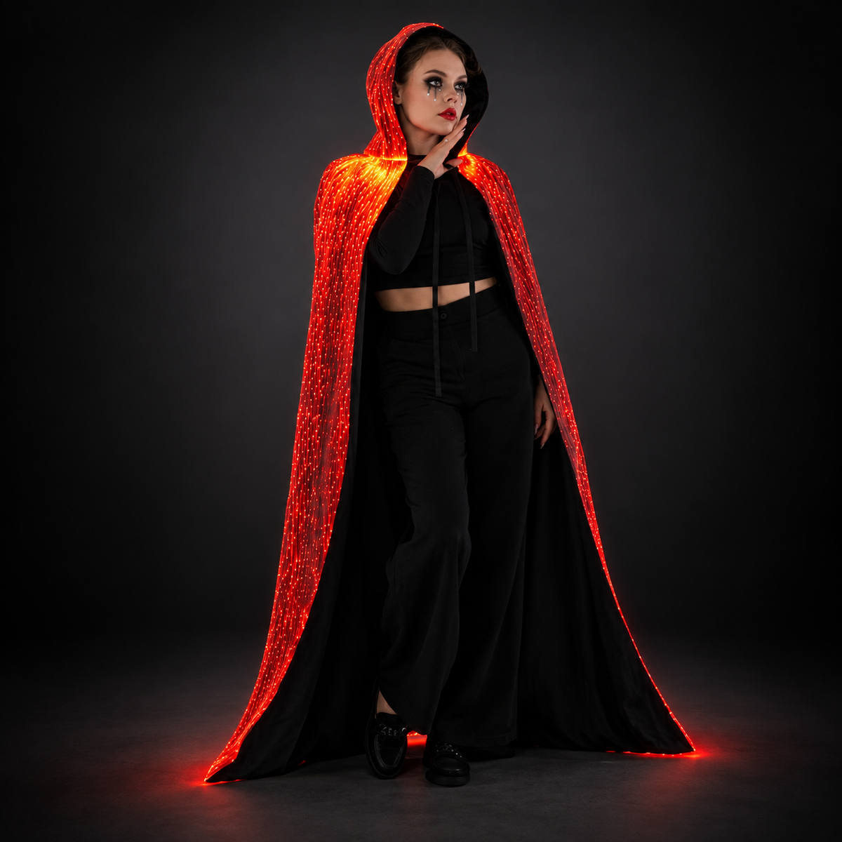 Halloween Light Up Women Hooded Cape