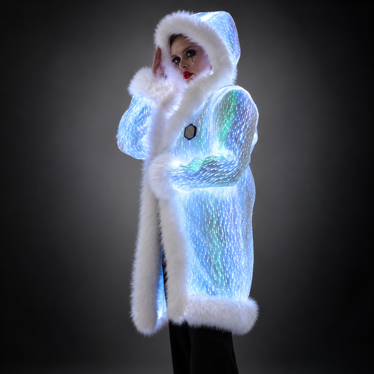 Women’s Light Up Faux Fur Hooded Long Coat