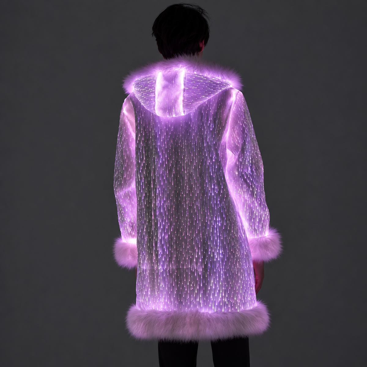 Men’s Light Up Faux Fur Hooded Long Coat