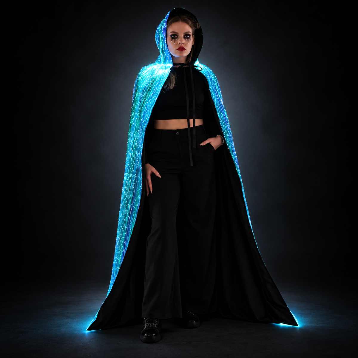 Halloween Light Up Women Hooded Cape