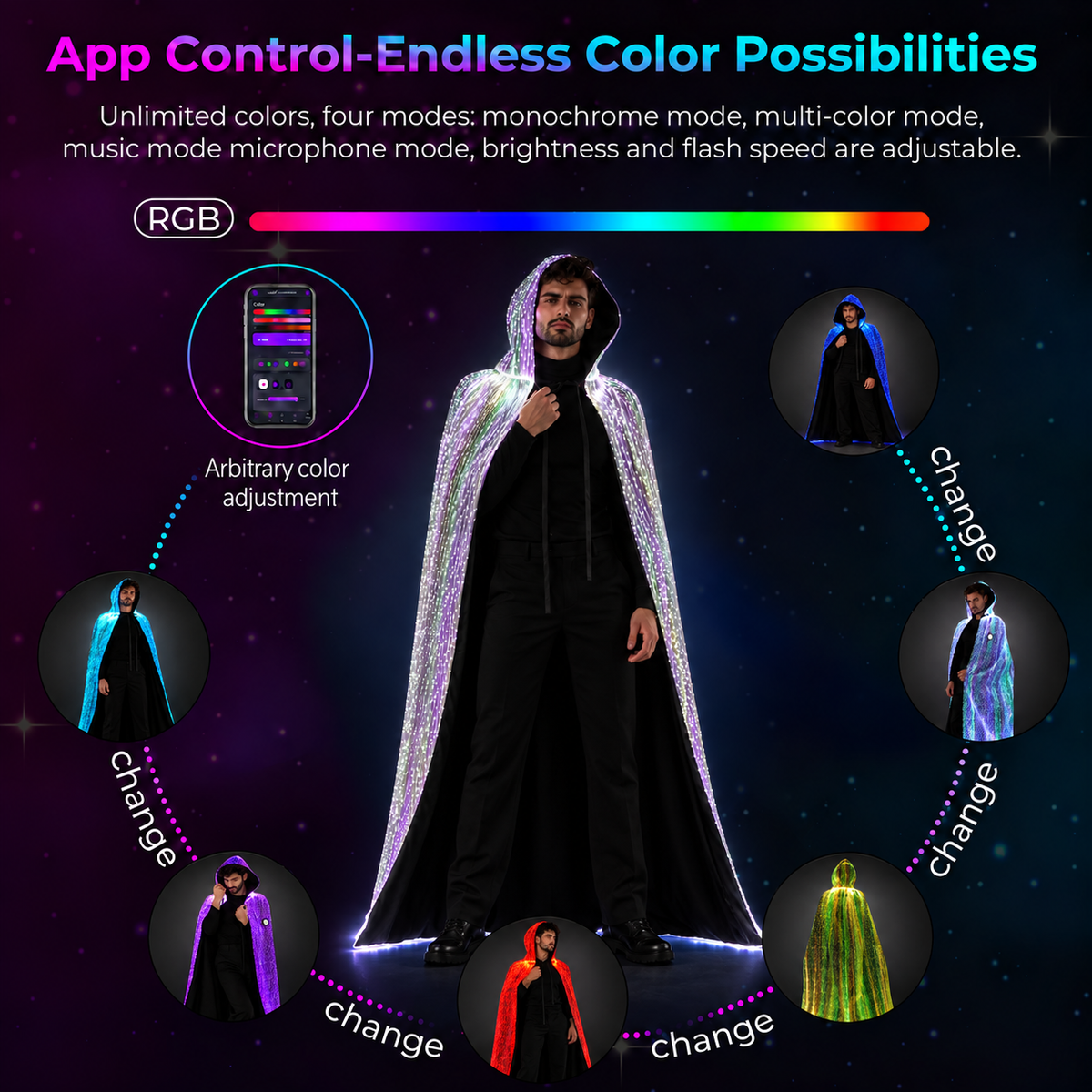Halloween Light Up Men Hooded Cape