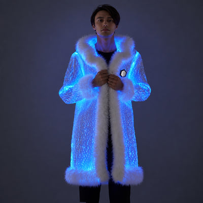 Men’s Light Up Faux Fur Hooded Long Coat