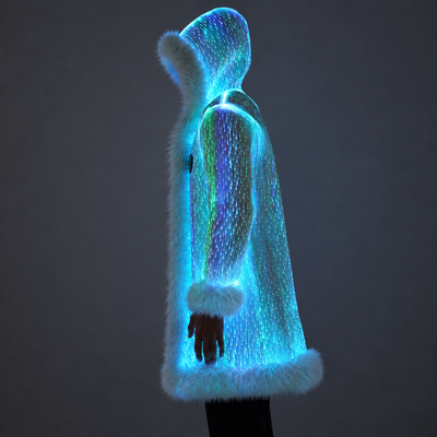 Men’s Light Up Faux Fur Hooded Long Coat