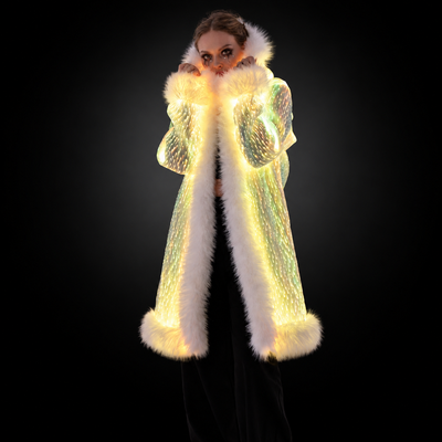 Women’s Light Up Faux Fur Hooded Long Coat
