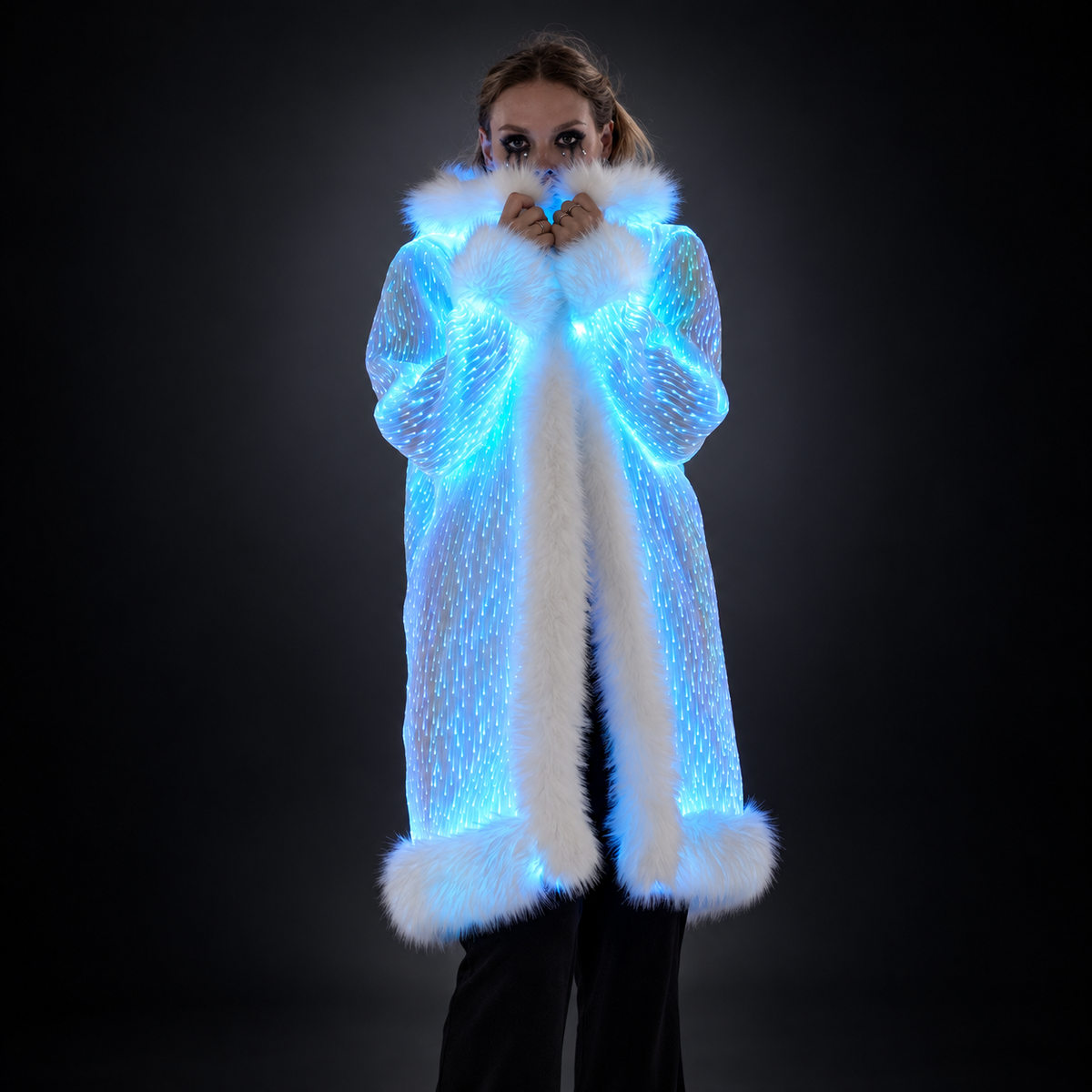 Women’s Light Up Faux Fur Hooded Long Coat