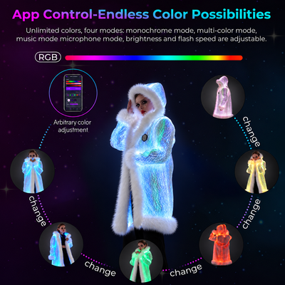 Women’s Light Up Faux Fur Hooded Long Coat