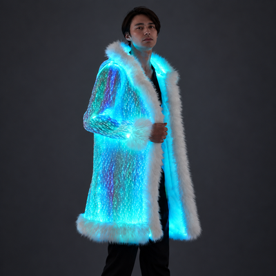Men’s Light Up Faux Fur Hooded Long Coat