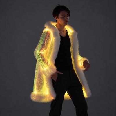 Men’s Light Up Faux Fur Hooded Long Coat