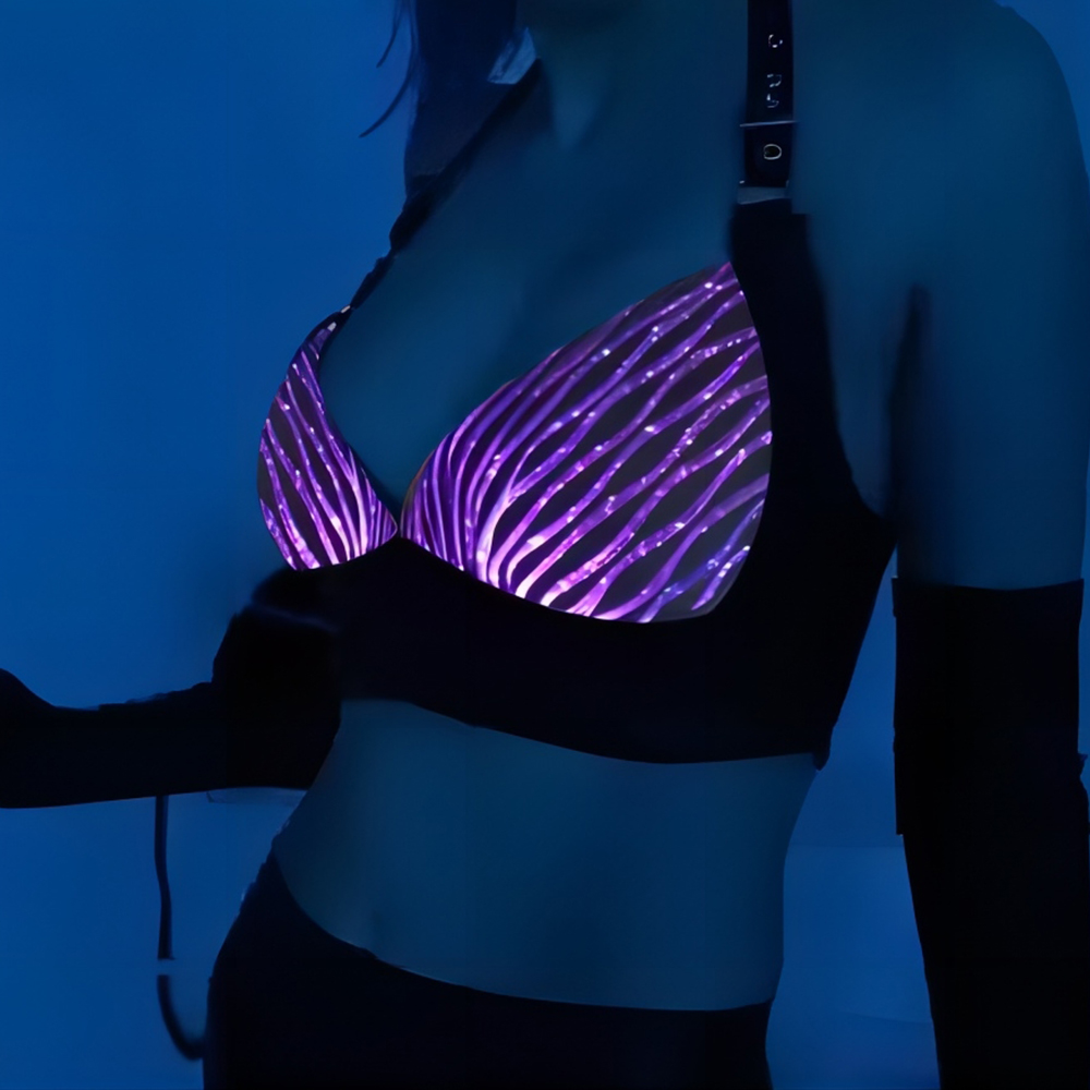 Luminous Sexy Bra Light Up Bra LED Fiber Optic Club Wear,Mobile APP Control  (L, White) at  Women's Clothing store
