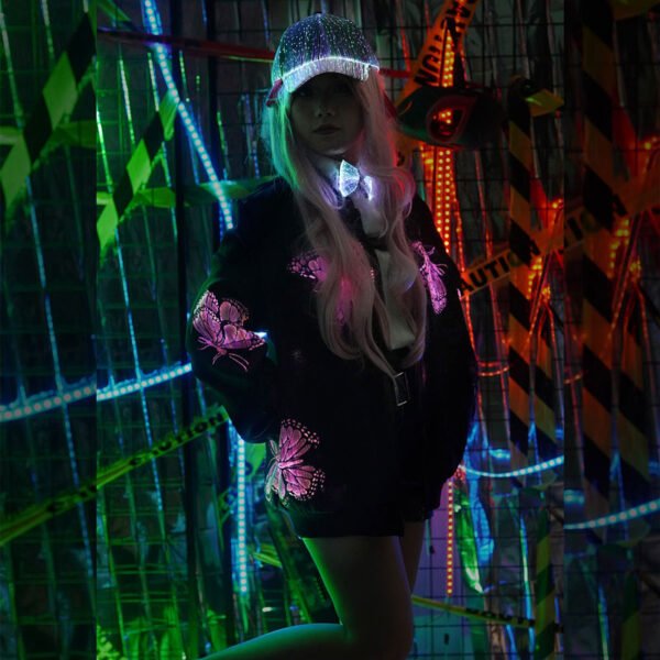 Led Light Up Rave Jacket Fashion Men's Butterfly Jacket Full Zip Luminous Butterfly Women's Jacket - Lumsonata - Image 2