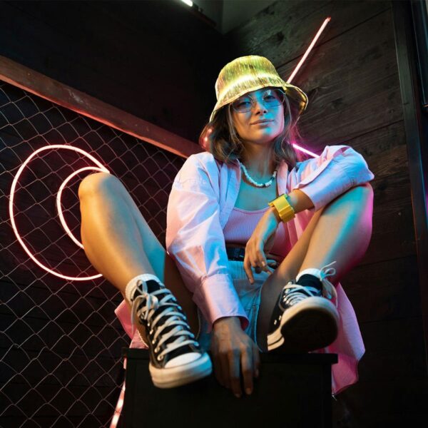 LED Rave Bucket Hat 7 Colors Light up Bucket Hat Fiber Optic Fabric Glow in the Dark Hat Party Hat - Lumisonata - Image 6