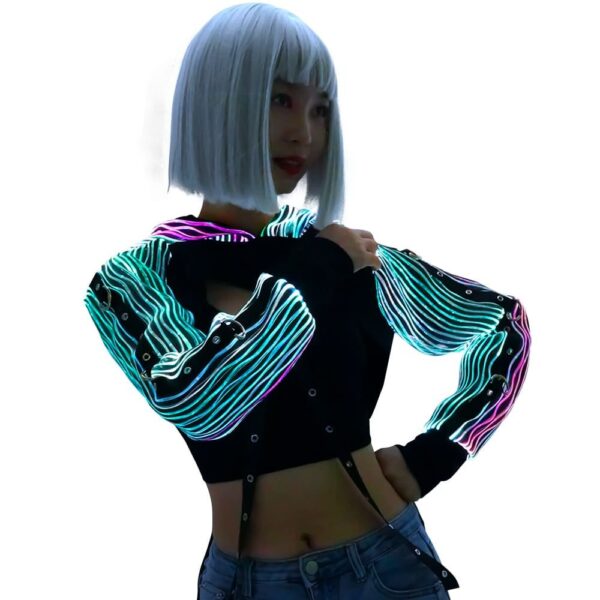 Punk Rock Clothing, Luminous Cyberpuk Female High Top Hoodie - Lumisonata - Image 5