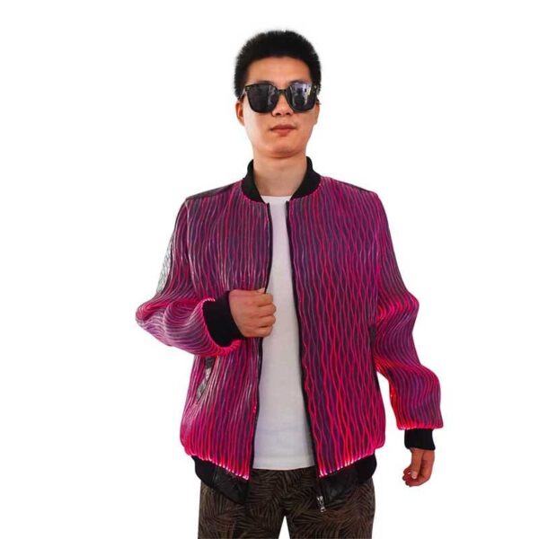 Hip Hop Jacket, Fiber Optic Light Up Bomber Baseball Jacket - Lumisonata - Image 3