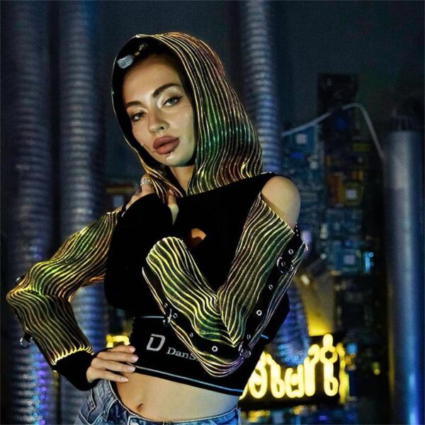 Punk Rock Clothing, Luminous Cyberpuk Female High Top Hoodie - Lumisonata - Image 4