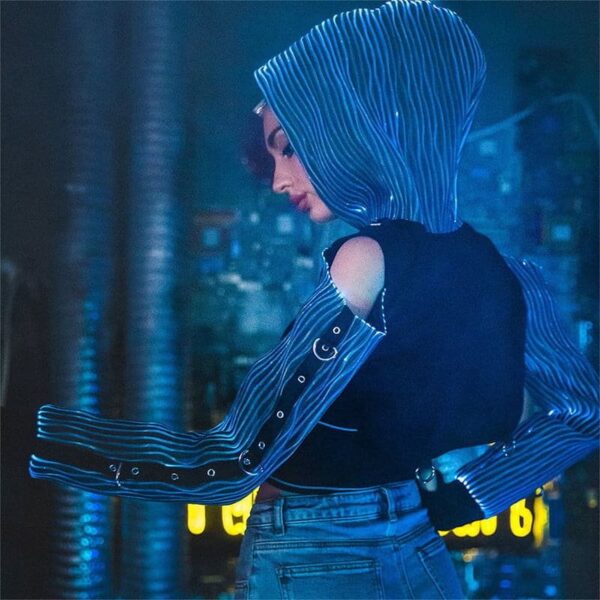 Punk Rock Clothing, Luminous Cyberpuk Female High Top Hoodie - Lumisonata - Image 8
