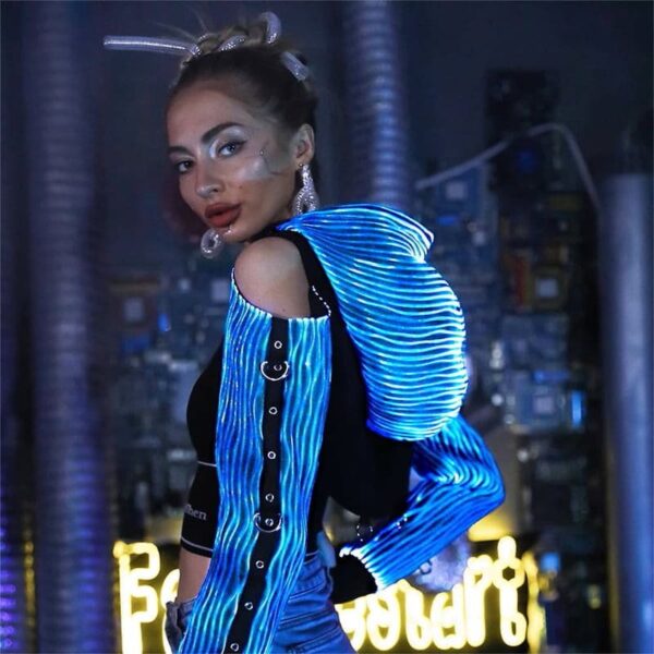 Punk Rock Clothing, Luminous Cyberpuk Female High Top Hoodie - Lumisonata - Image 7