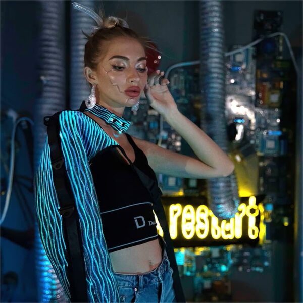 Punk Rave Clothing, Light up Steampunk One Shoulder Light Up Long Sleeve - Lumisonata - Image 7