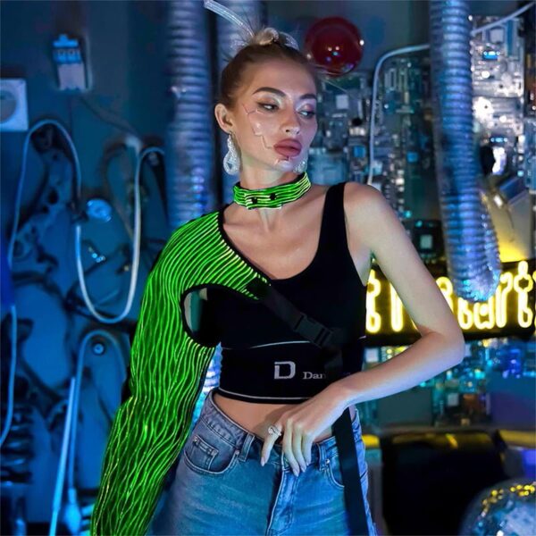 Punk Rave Clothing, Light up Steampunk One Shoulder Light Up Long Sleeve - Lumisonata - Image 4