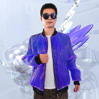 Hip Hop Jacket, Fiber Optic Light Up Bomber Baseball Jacket - Lumisonata