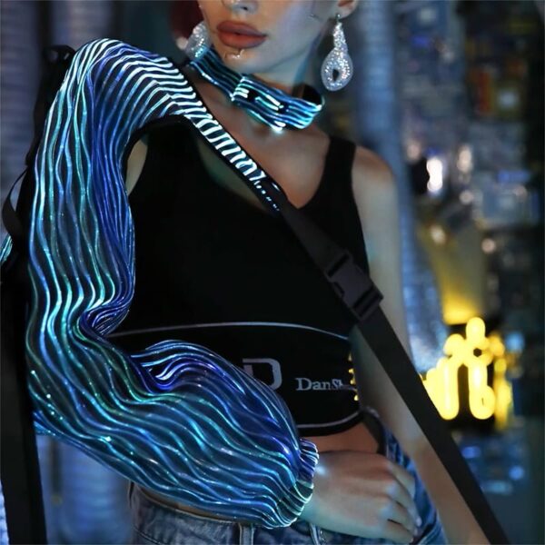 Punk Rave Clothing, Light up Steampunk One Shoulder Light Up Long Sleeve - Lumisonata - Image 6