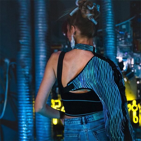 Punk Rave Clothing, Light up Steampunk One Shoulder Light Up Long Sleeve - Lumisonata - Image 3