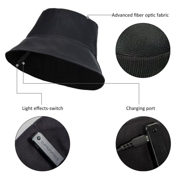LED Rave Bucket Hat 7 Colors Light up Bucket Hat Fiber Optic Fabric Glow in the Dark Hat Party Hat - Lumisonata - Image 3