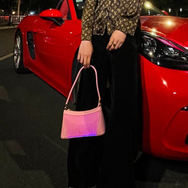 Led Light Up Pink Shoulder Bags For Women Cute Hobo Tote Handbag Mini Clutch Purse Zipper Closure - Lumisonata - Image 6