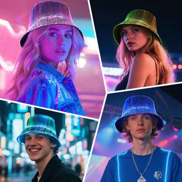 LED Rave Bucket Hat 7 Colors Light up Bucket Hat Fiber Optic Fabric Glow in the Dark Hat Party Hat - Lumisonata - 图片 7