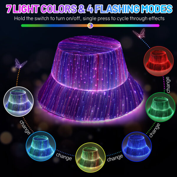 LED Rave Bucket Hat 7 Colors Light up Bucket Hat Fiber Optic Fabric Glow in the Dark Hat Party Hat - Lumisonata - 图片 3