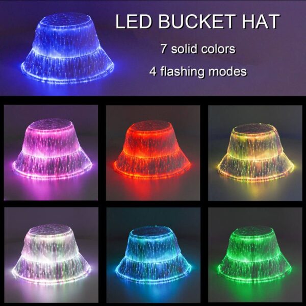 LED Rave Bucket Hat 7 Colors Light up Bucket Hat Fiber Optic Fabric Glow in the Dark Hat Party Hat - Lumisonata - Image 4