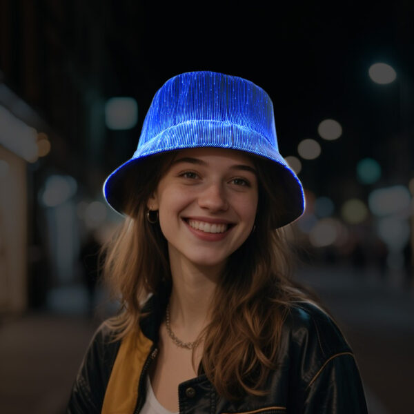 LED Rave Bucket Hat 7 Colors Light up Bucket Hat Fiber Optic Fabric Glow in the Dark Hat Party Hat - Lumisonata - 图片 2