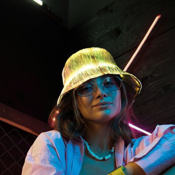 LED Rave Bucket Hat 7 Colors Light up Bucket Hat Fiber Optic Fabric Glow in the Dark Hat Party Hat - Lumisonata