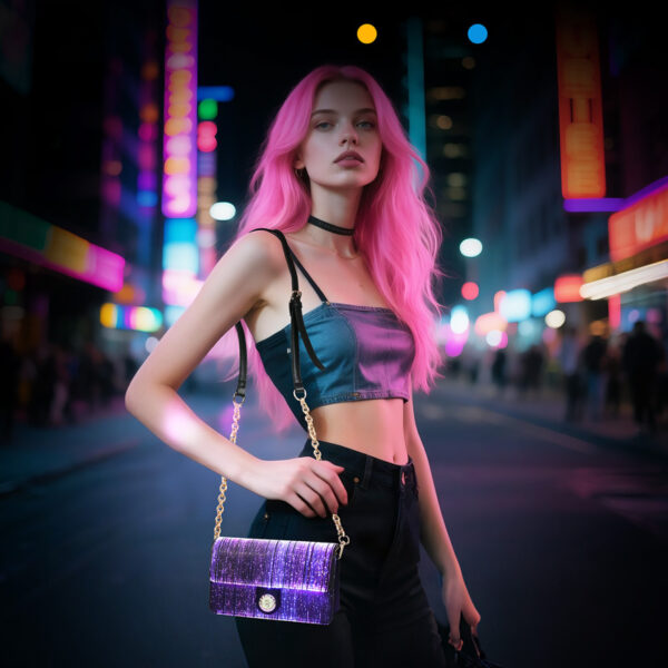 Light Up designer crossbody bags, Clutch Wallet Glitter with Metal Chain Strap - Lumisonata - 이미지 2