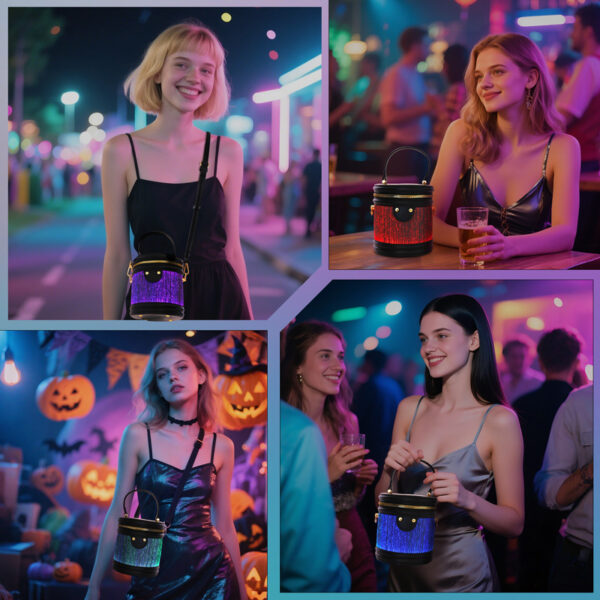 Led Light Up Small Bucket Purse Womens Shoulder Handbags Leather Mini Bucket Bag - Lumisonata — изображение 5