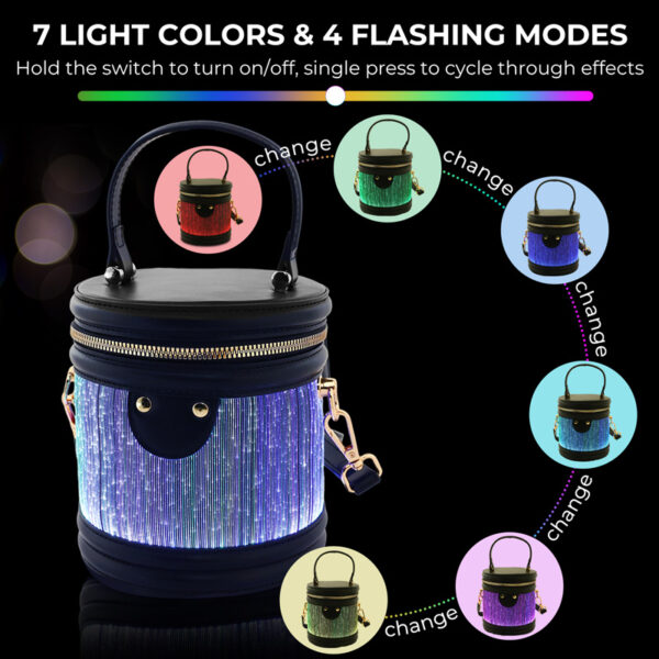 Led Light Up Small Bucket Purse Womens Shoulder Handbags Leather Mini Bucket Bag - Lumisonata — изображение 3