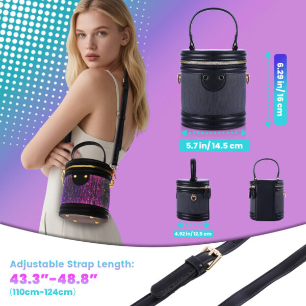 Led Light Up Small Bucket Purse Womens Shoulder Handbags Leather Mini Bucket Bag - Lumisonata — изображение 6