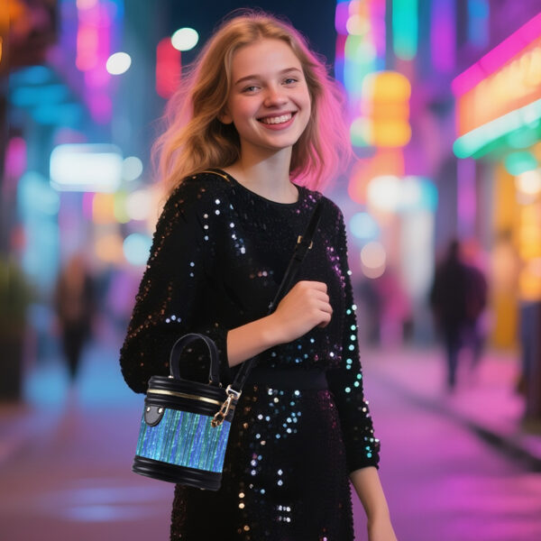 Led Light Up Small Bucket Purse Womens Shoulder Handbags Leather Mini Bucket Bag - Lumisonata — изображение 2