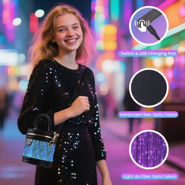 Led Light Up Small Bucket Purse Womens Shoulder Handbags Leather Mini Bucket Bag - Lumisonata — изображение 7