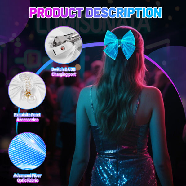 Led Fiber Optic Fabric Light Up White Women Pearl Hairpin - Lumisonata - 图片 6