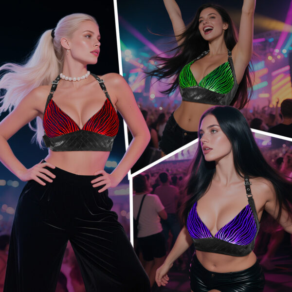 Sexy Light Up Bra, Fiber optic fabric top, Glow in the Dark Bra - Lumisonata - Image 4