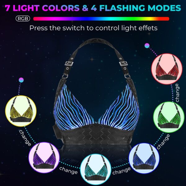Sexy Light Up Bra, Fiber optic fabric top, Glow in the Dark Bra - Lumisonata - Image 3