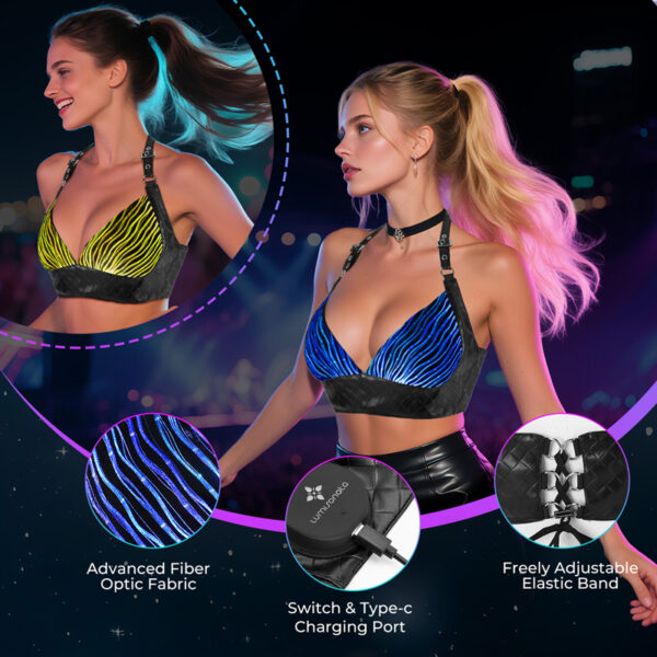 Sexy Light Up Bra, Fiber optic fabric top, Glow in the Dark Bra - Lumisonata - Image 6
