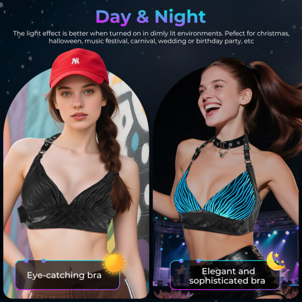 Sexy Light Up Bra, Fiber optic fabric top, Glow in the Dark Bra - Lumisonata - Image 5
