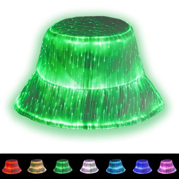 LED Rave Bucket Hat 7 Colors Light up Bucket Hat Fiber Optic Fabric Glow in the Dark Hat Party Hat - Lumisonata - Image 2
