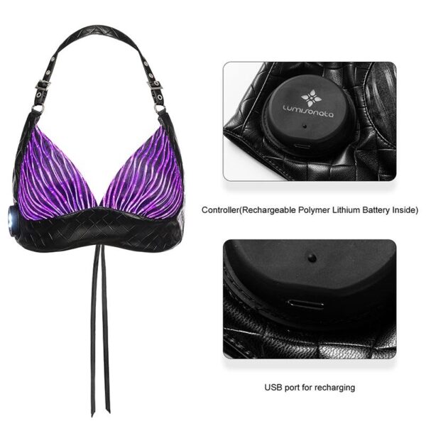 Sexy Light Up Bra, Fiber optic fabric top, Glow in the Dark Bra - Lumisonata - Image 6