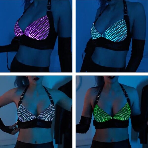 Sexy Light Up Bra, Fiber optic fabric top, Glow in the Dark Bra - Lumisonata - Image 4