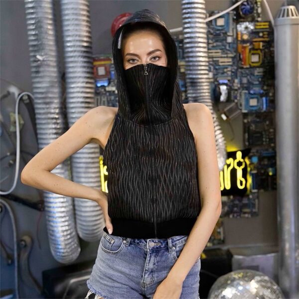 Sexy Jacket, Light up Half Backless and Face Cover Sleeveless Hoodie - Lumisonata - Image 5