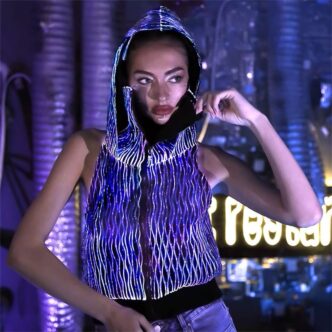 Sexy Jacket, Light up Half Backless and Face Cover Sleeveless Hoodie - Lumisonata