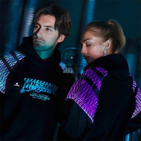 ⁦Led Fiber Optic Fabric Hoodies, Custom Street Wear Hoodies: Your Unique Style - Lumisonata⁩ - الصورة ⁦5⁩